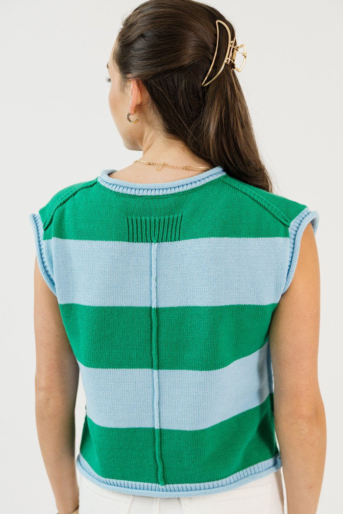 Sleeveless Stripe Sweater, Blue