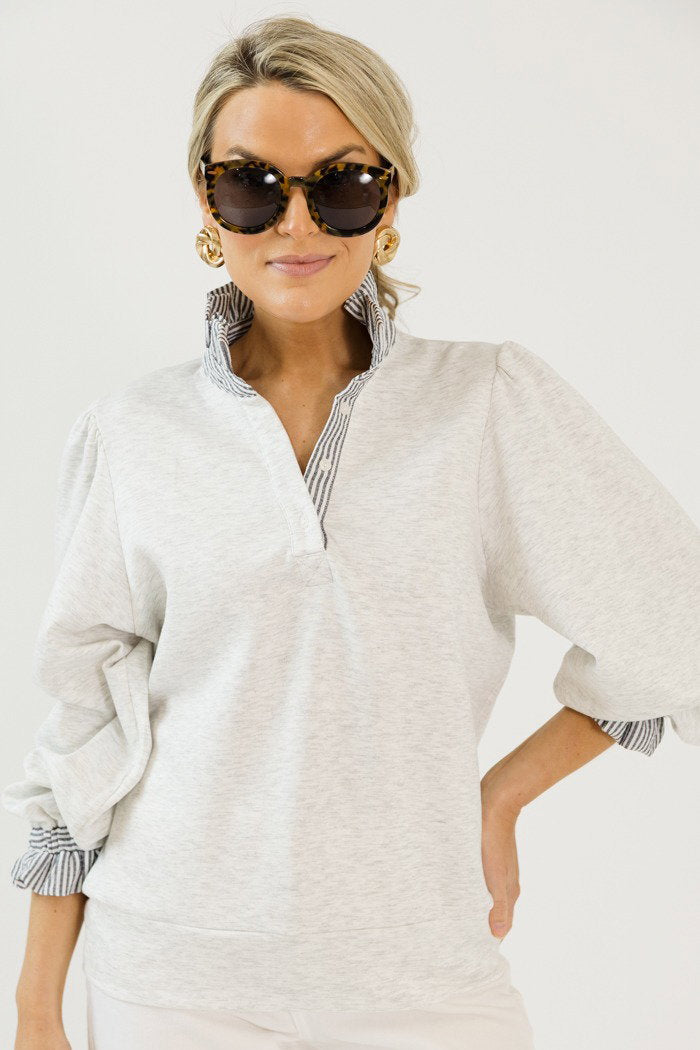 Contrast Collar Modal Top, Heather White