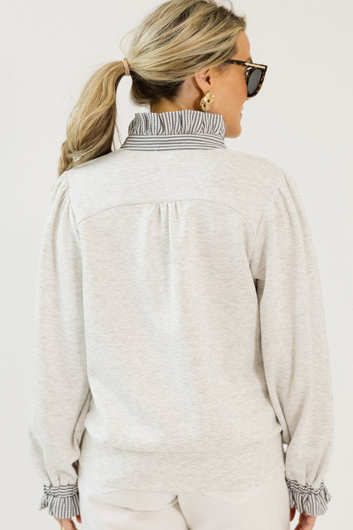 Contrast Collar Modal Top, Heather White