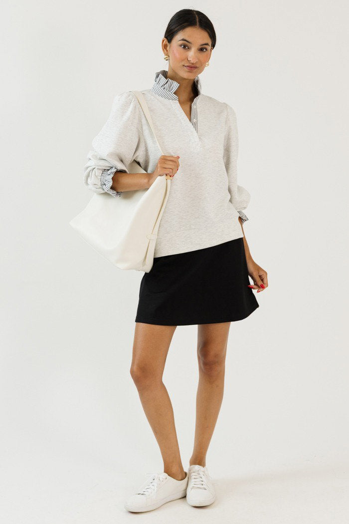 Contrast Collar Modal Top, Heather White