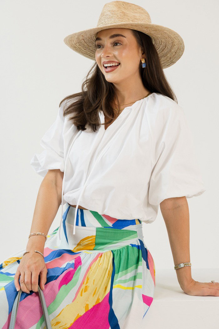 Tatum Bubble Hem Top, White