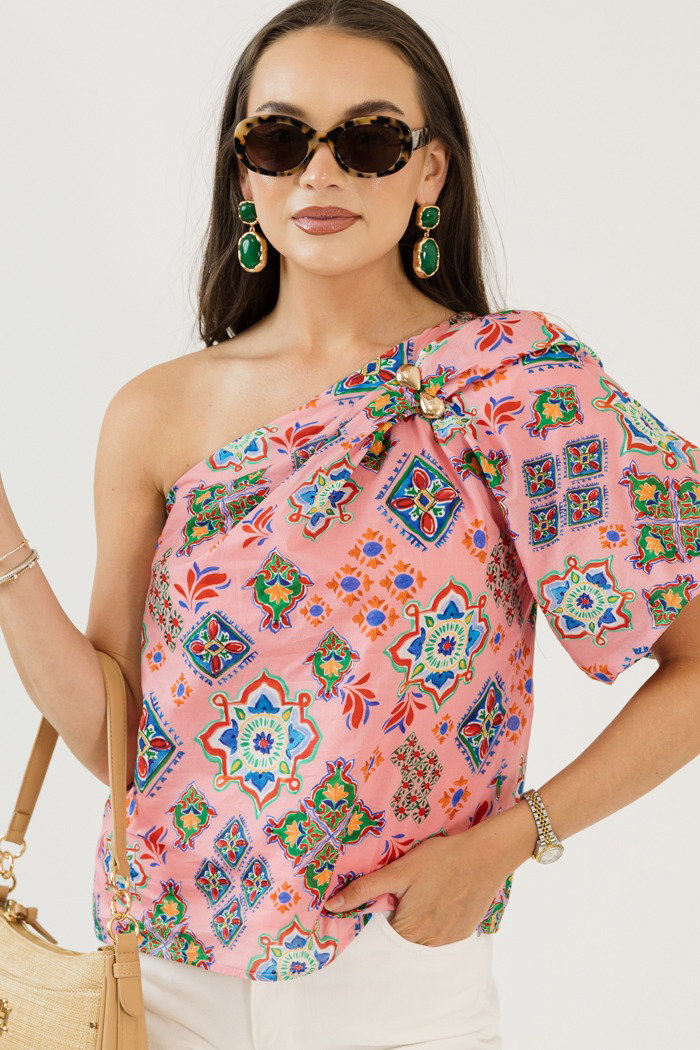 Campbelle One Shoulder Top, Pink