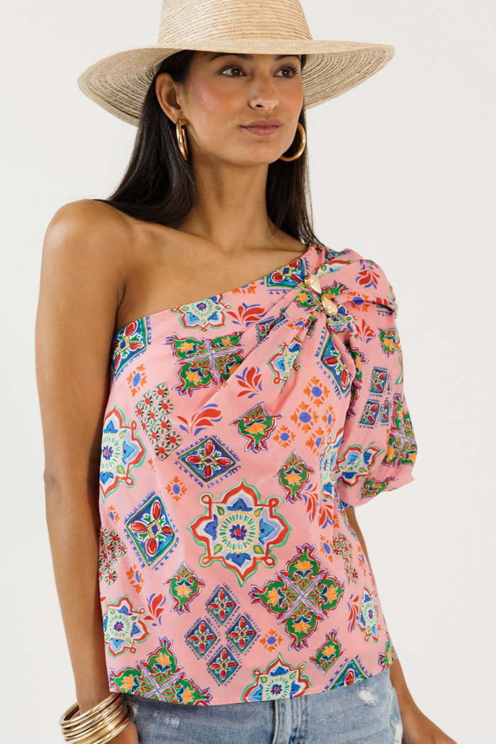 Campbelle One Shoulder Top, Pink
