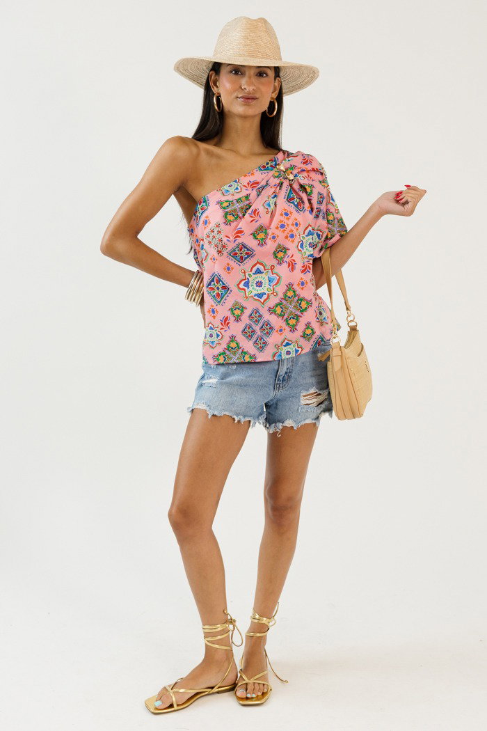 Campbelle One Shoulder Top, Pink