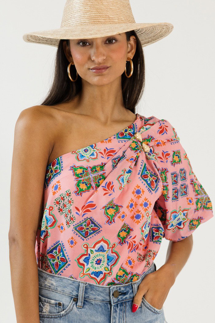 Campbelle One Shoulder Top, Pink