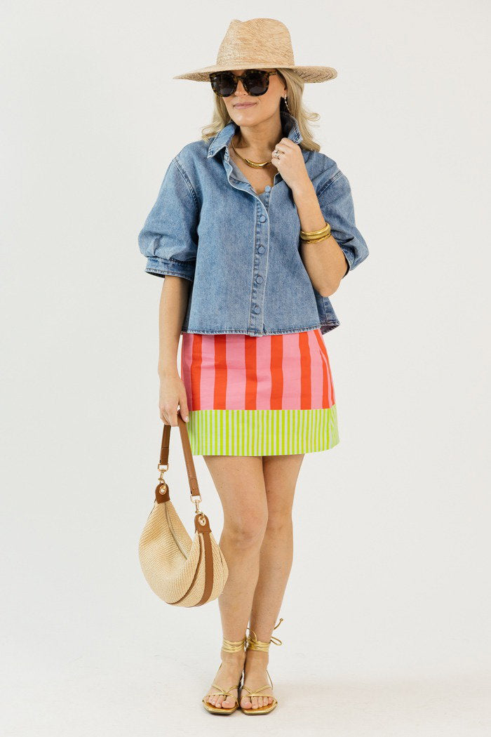 Puff Sleeve Denim Button Top