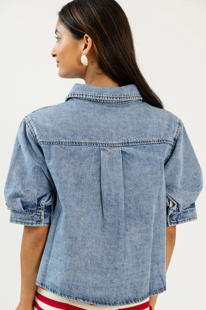 Puff Sleeve Denim Button Top