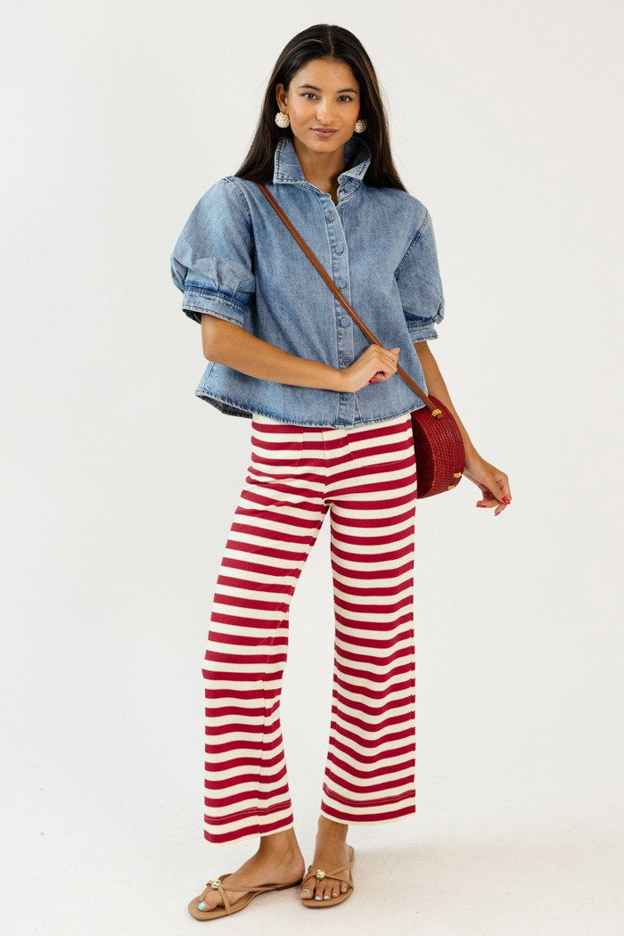 Puff Sleeve Denim Button Top