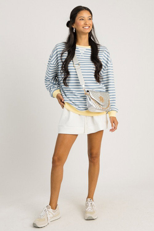 Stripe Rib Trim Sweatshirt, Antique Blue