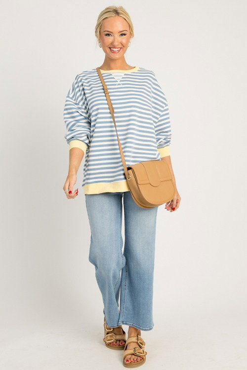 Stripe Rib Trim Sweatshirt, Antique Blue