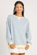 Stripe Rib Trim Sweatshirt, Antique Blue