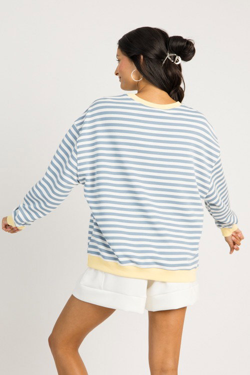 Stripe Rib Trim Sweatshirt, Antique Blue