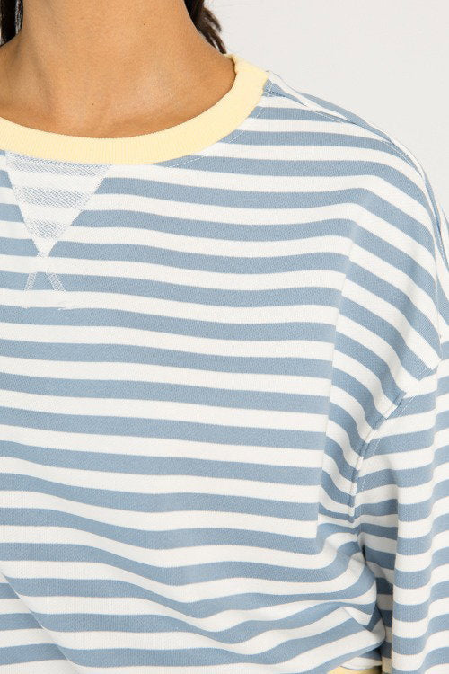 Stripe Rib Trim Sweatshirt, Antique Blue