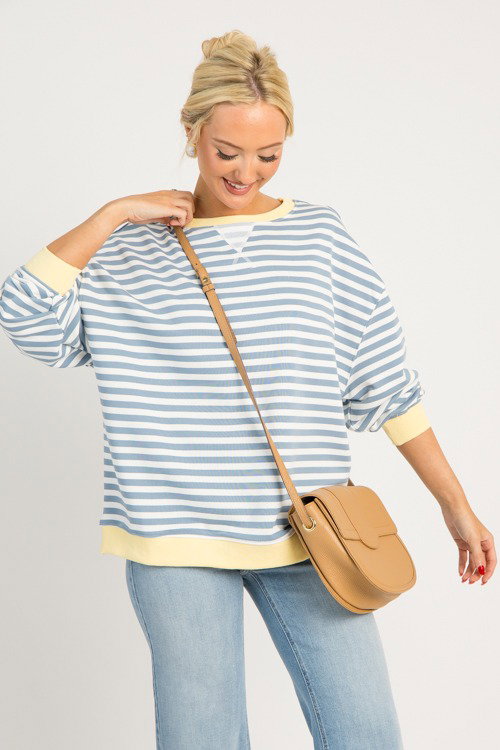Stripe Rib Trim Sweatshirt, Antique Blue