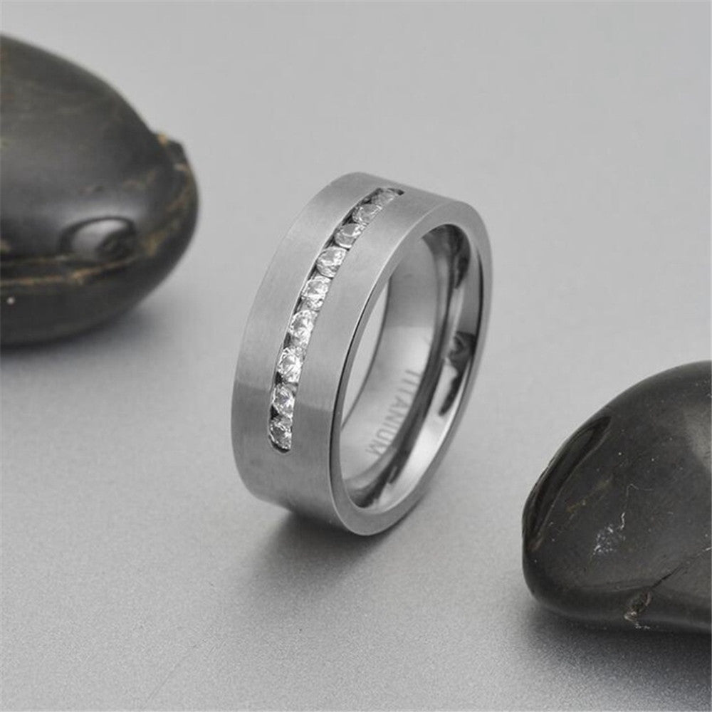 Hip-hop Geometric Titanium Steel Inlay Zircon Men's Rings
