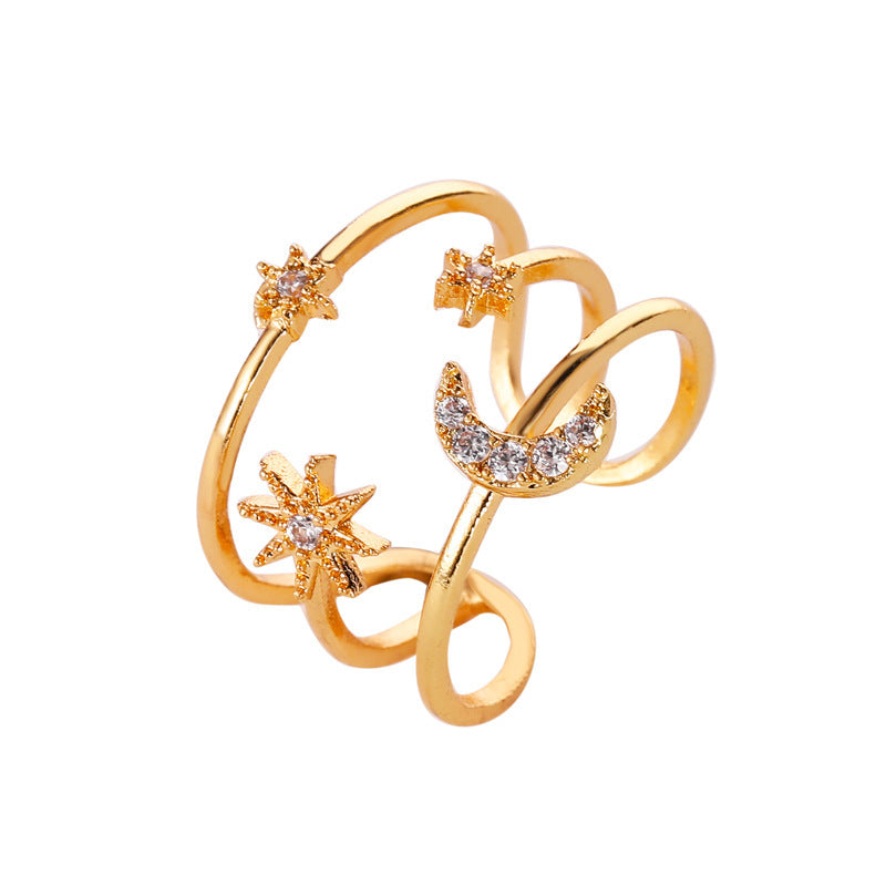 Moon Open Ring For Women In Simple Style, Electroplated Gold Plated Copper Material