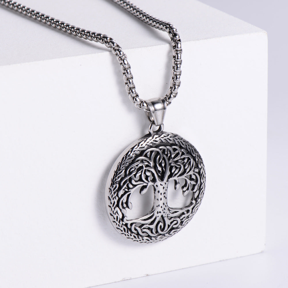 Life Tree Pendant In Punk Style Made Of Durable Titanium Steel