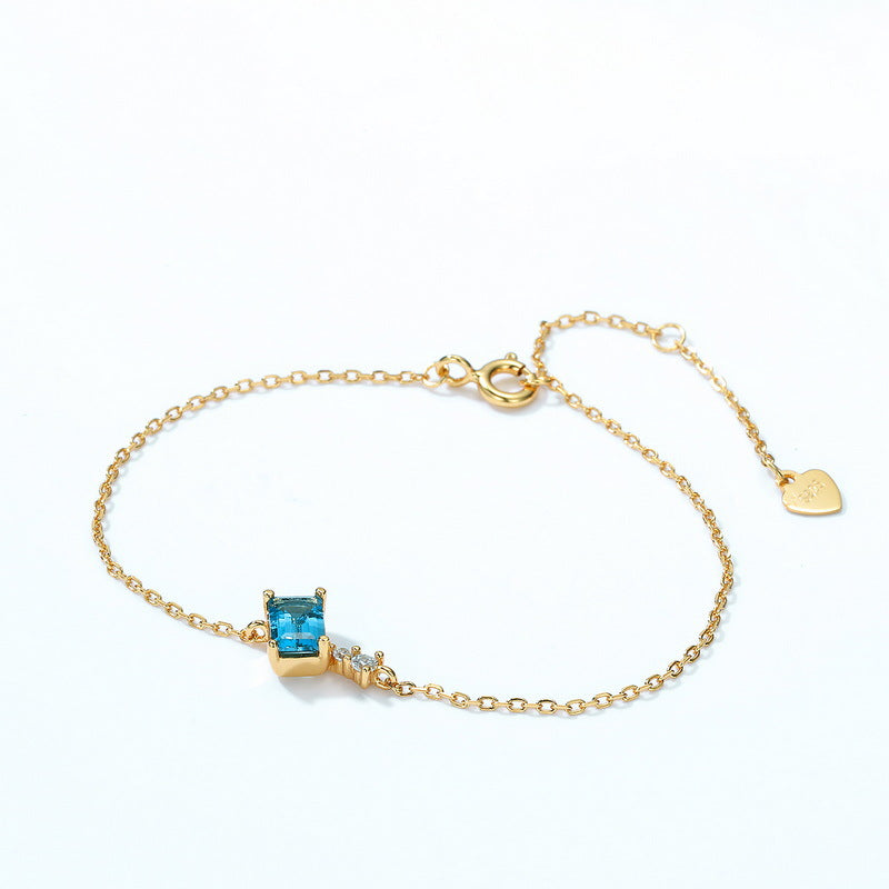 New Korean S925 Silver 10k Gold-plated Blue Topaz Bracelet