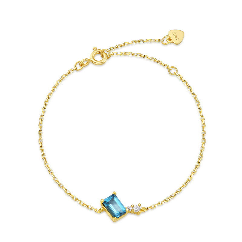 New Korean S925 Silver 10k Gold-plated Blue Topaz Bracelet