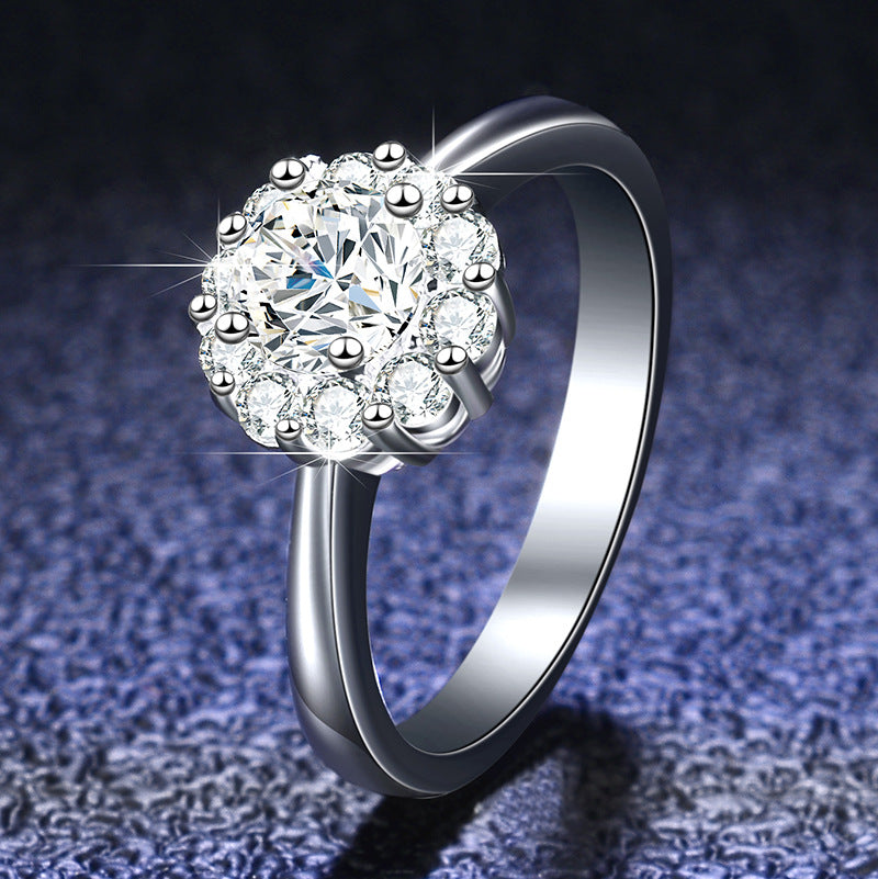 Luxurious Geometric Women’s Ring In 925 Sterling Silver With Moissanite Featuring Claw Setting For Wedding Season