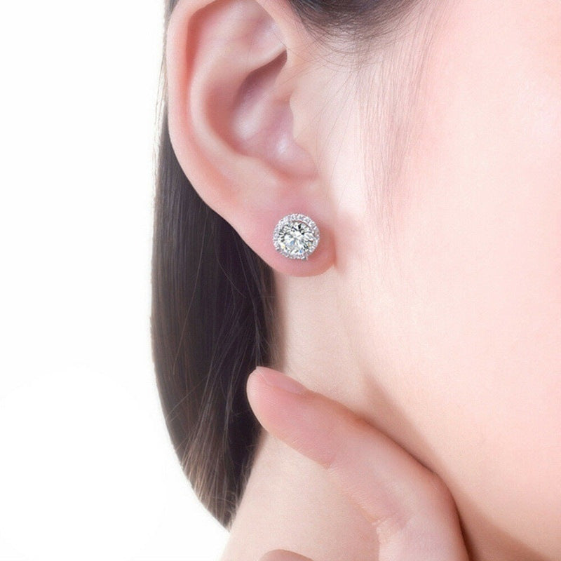 Fashion Round Alloy Inlay Zircon Ear Studs 1 Pair