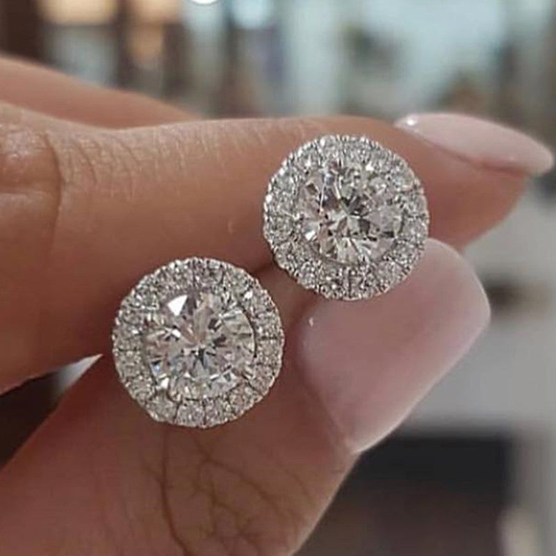 Fashion Round Alloy Inlay Zircon Ear Studs 1 Pair