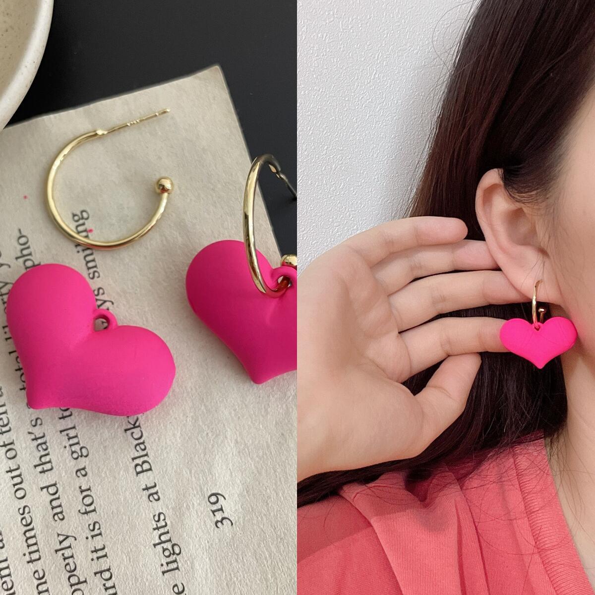 Geometric Rose Red Earrings For Women Featuring Copper Ear Pins And Sweet Style In Alloy Material