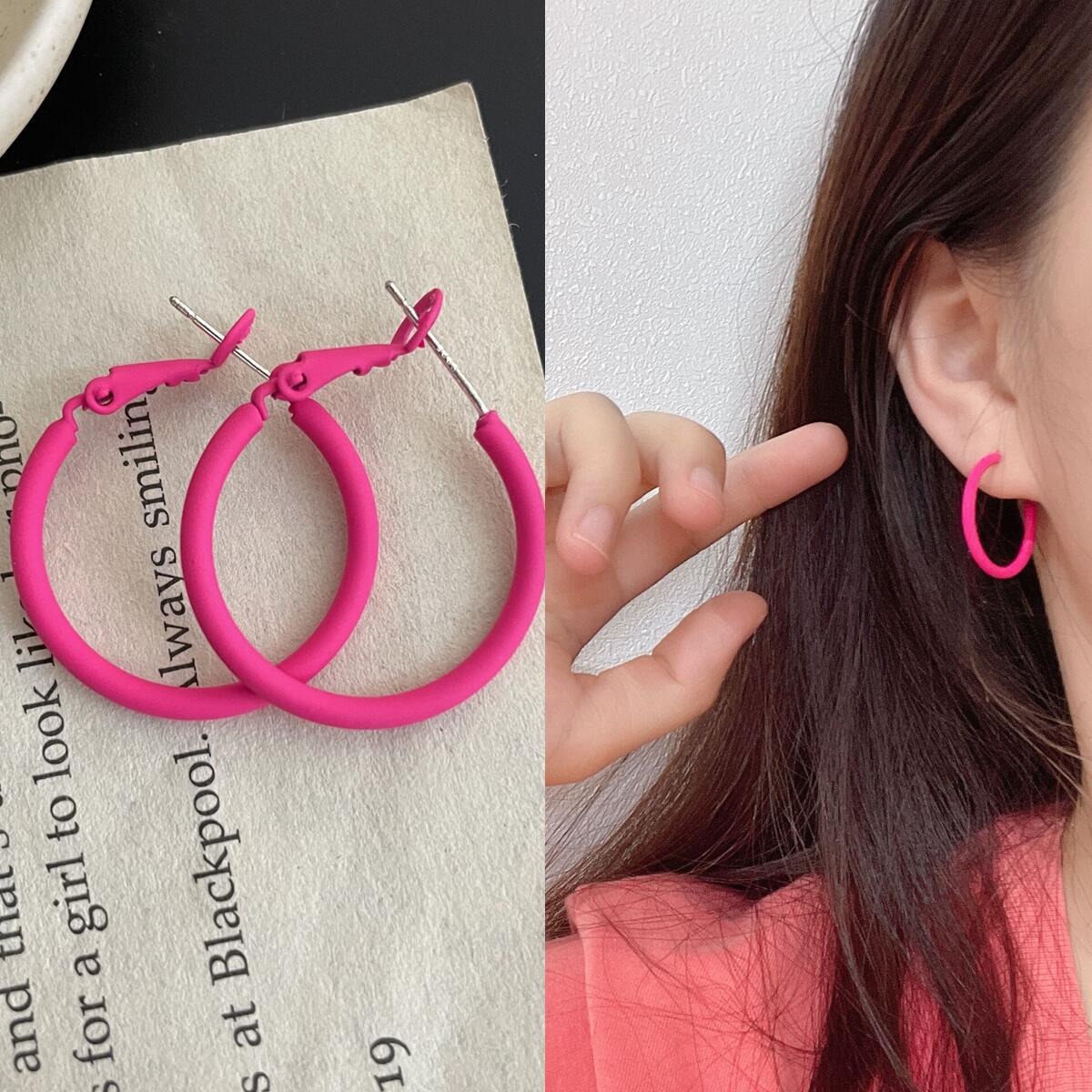 Geometric Rose Red Earrings For Women Featuring Copper Ear Pins And Sweet Style In Alloy Material