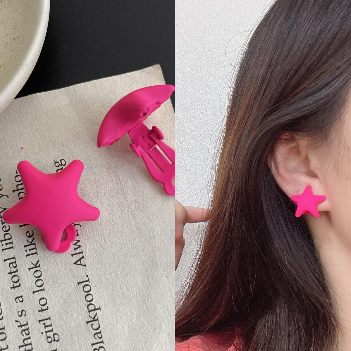 Geometric Rose Red Earrings For Women Featuring Copper Ear Pins And Sweet Style In Alloy Material