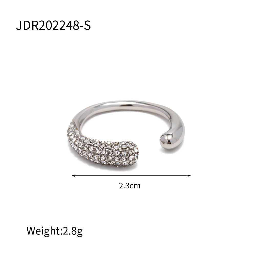 Geometric Waterproof Non Tarnish Rings For Women In 304 Stainless Steel With 18K Real Gold Plated PVD Coating And Rhinestone Inlay