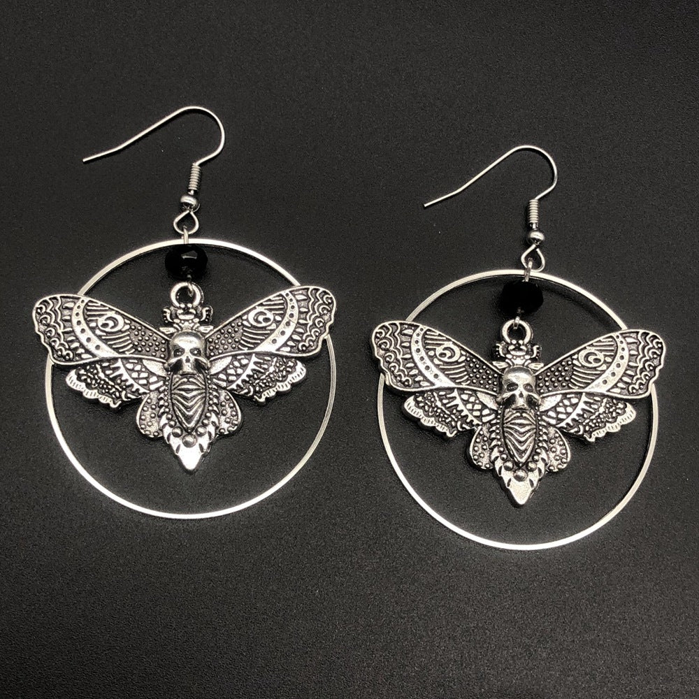1 Pair Halloween Retro Punk Butterfly Skull Alloy Drop Earrings