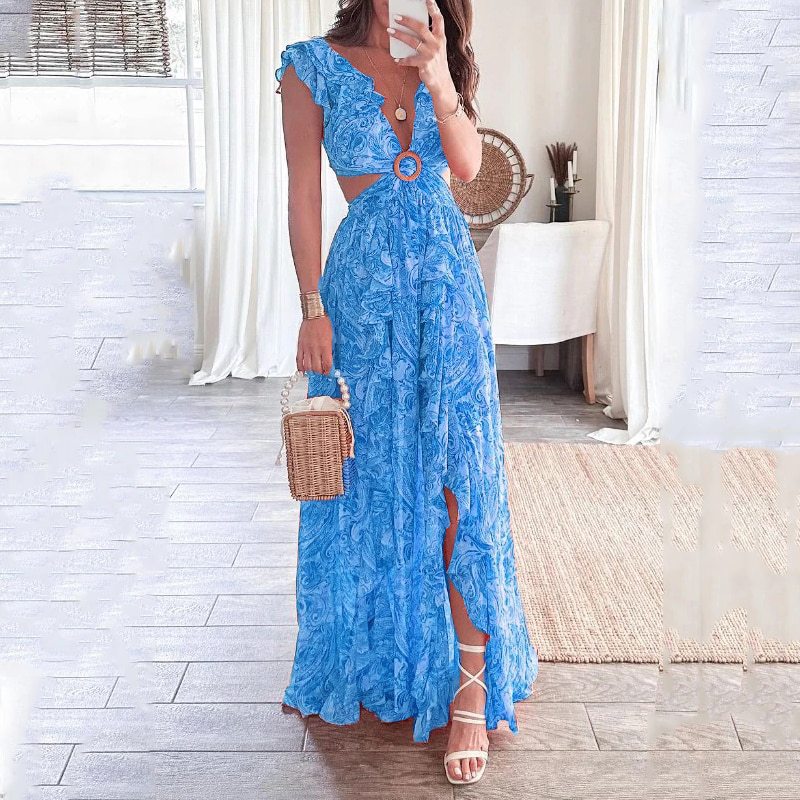 Solid Color Sleeveless V Neck Sheath Dress In Polyester Fabric Featuring Elegant Printing Design