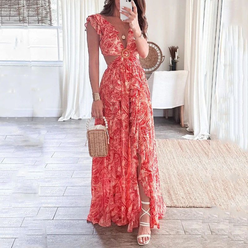 Solid Color Sleeveless V Neck Sheath Dress In Polyester Fabric Featuring Elegant Printing Design