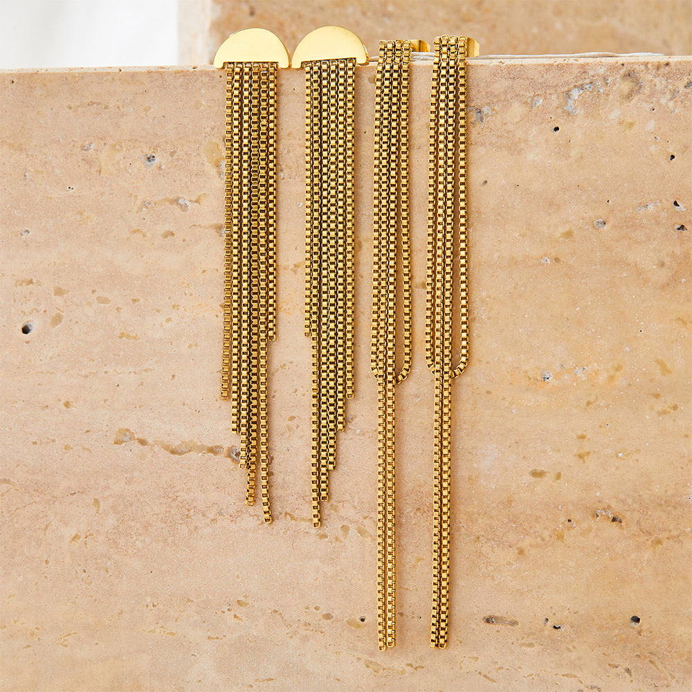 3283093 Waterproof Non Tarnish Drop Earrings For Women With 0.03µm-0.05µm Real Gold Plated PVD Coated 304 Stainless Steel