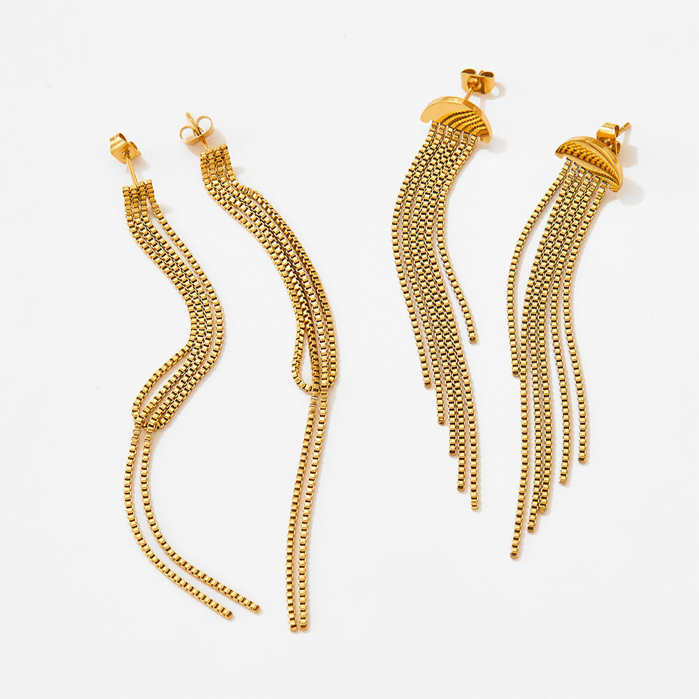3283093 Waterproof Non Tarnish Drop Earrings For Women With 0.03µm-0.05µm Real Gold Plated PVD Coated 304 Stainless Steel