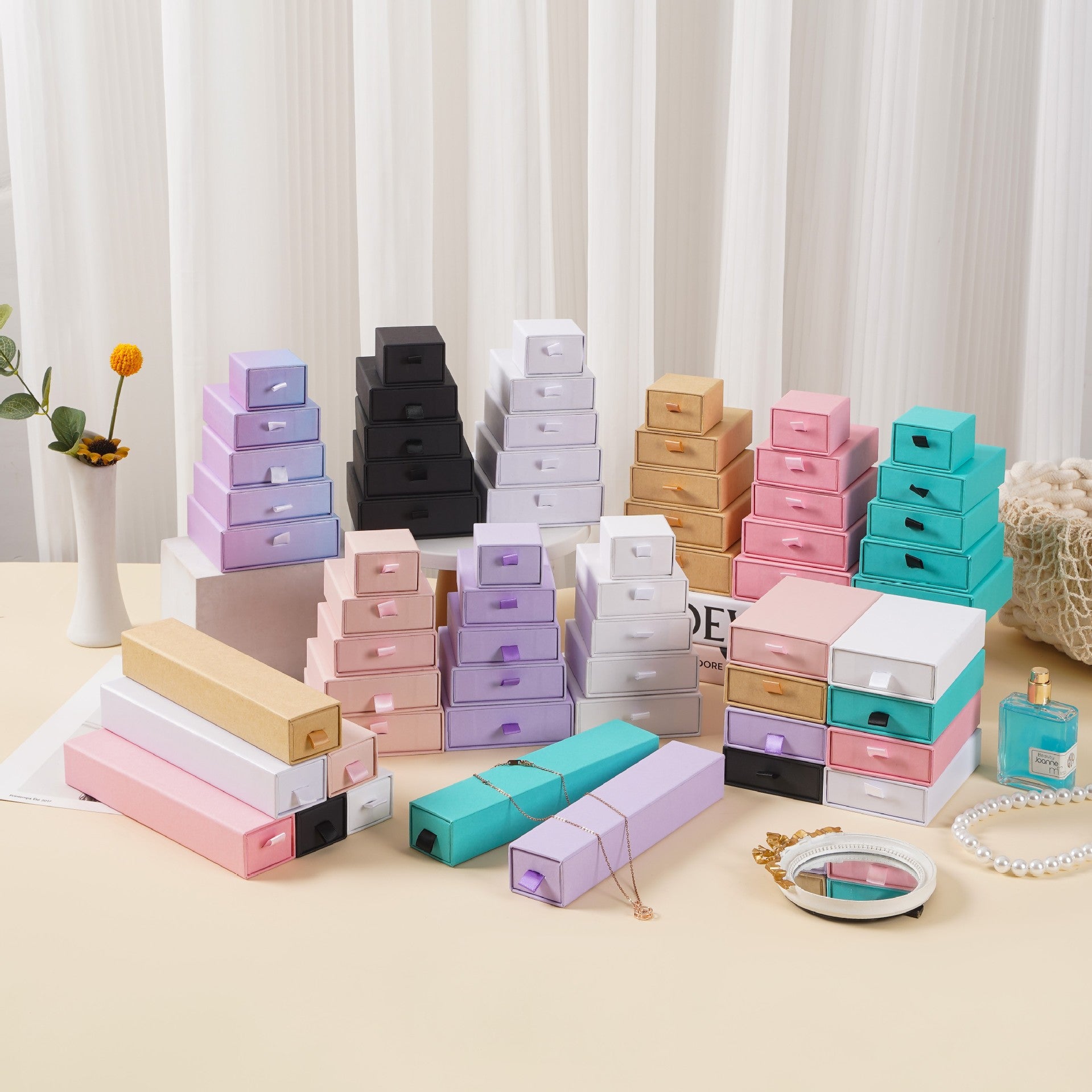 Fashion Solid Color Jewelry Box For Daily Use, Paper Material, 1 Piece