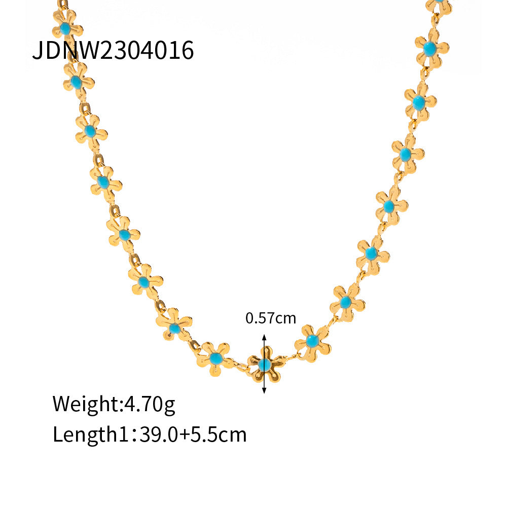Geometric Waterproof Necklace For Women, 18K Gold Plated 304 Stainless Steel With Zircon Inlay, PVD Coated