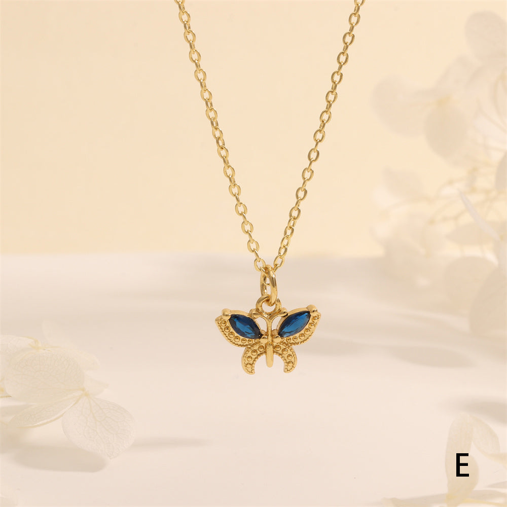 Butterfly Necklace For Women In IG Style, Electroplated Copper With 18K Gold Plating And Zircon Inlay On Cable Chain