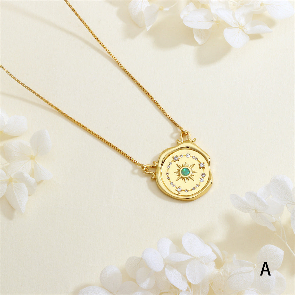 Geometric Necklace With Inlaid Zircon In IG Style, Electroplated Copper Featuring 18K Real Gold Plated Box Chain
