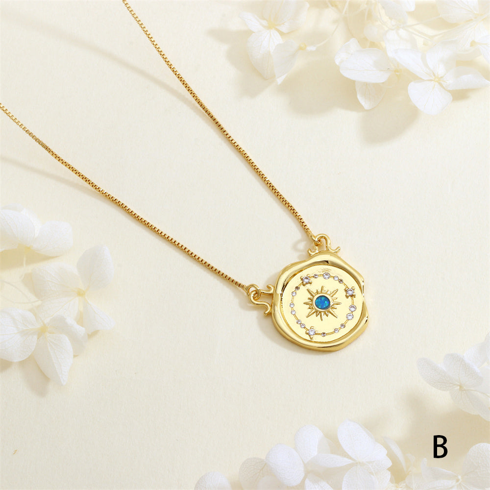 Geometric Necklace With Inlaid Zircon In IG Style, Electroplated Copper Featuring 18K Real Gold Plated Box Chain