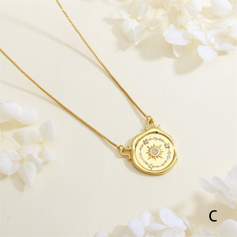 Geometric Necklace With Inlaid Zircon In IG Style, Electroplated Copper Featuring 18K Real Gold Plated Box Chain