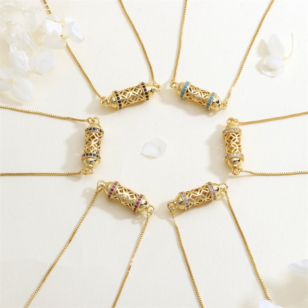 IG Style Geometric Necklace With Inlaid Zircon, Electroplated Copper Featuring 18K Real Gold Plated Box Chain