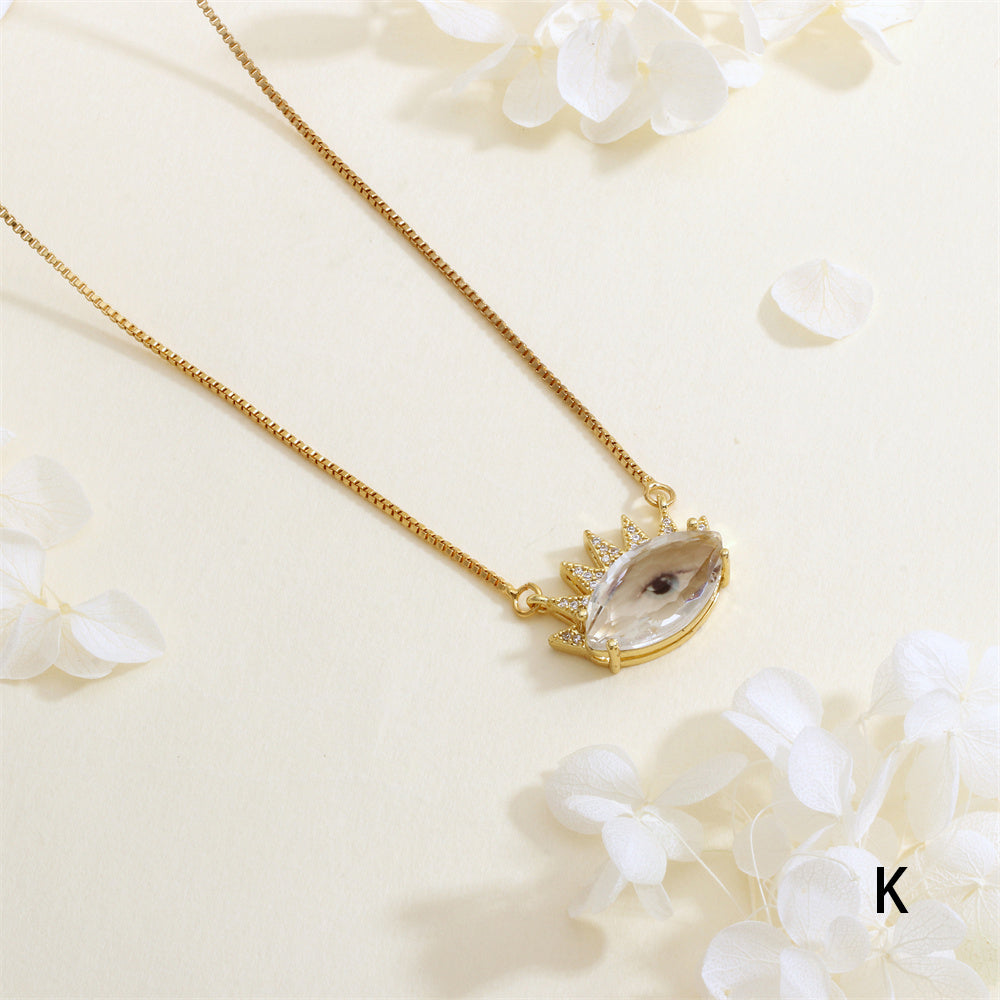 Devil's Eye Necklace With Inlay Crystal Glass, Electroplated Copper Featuring 18K Real Gold Plated Box Chain In IG Style