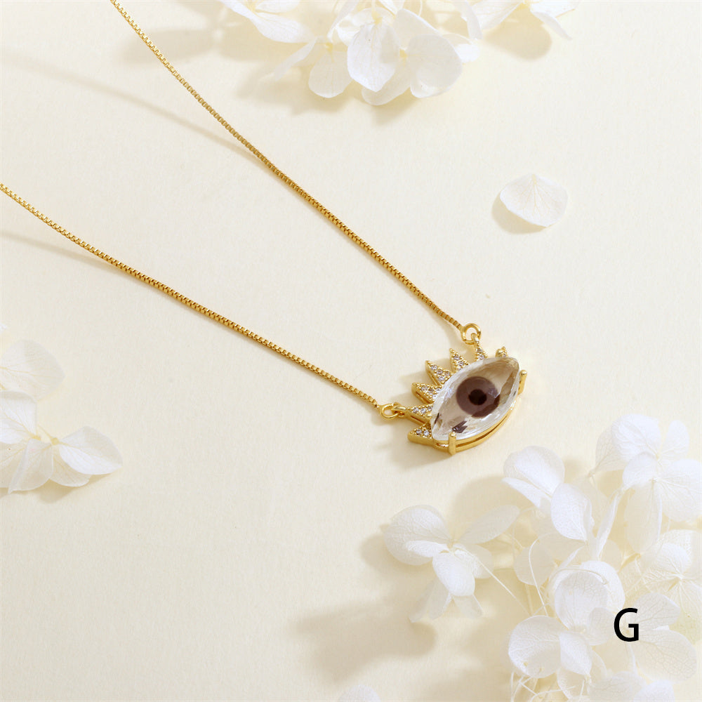 Devil's Eye Necklace With Inlay Crystal Glass, Electroplated Copper Featuring 18K Real Gold Plated Box Chain In IG Style
