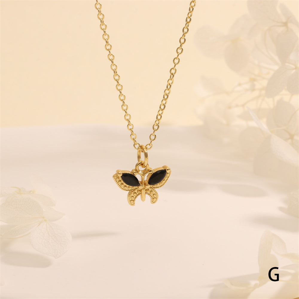 Butterfly Necklace For Women In IG Style, Electroplated Copper With 18K Gold Plating And Zircon Inlay On Cable Chain