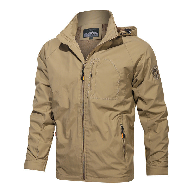 Men's Solid Color Hooded Jacket In Dyed Black, Made With Durable Polyester Fabric