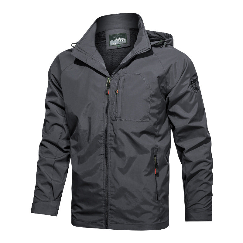 Men's Solid Color Hooded Jacket In Dyed Black, Made With Durable Polyester Fabric