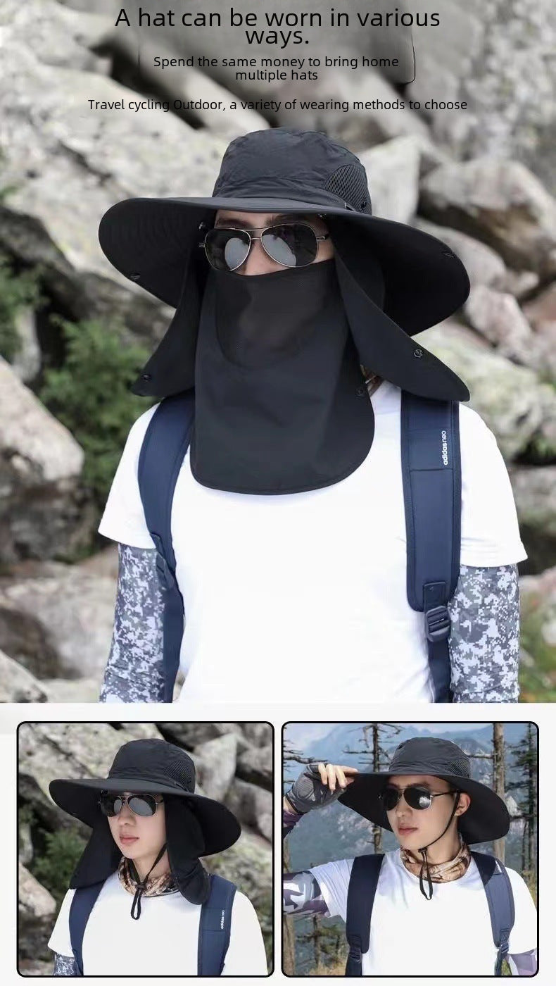 Men's New Sun Hat Removable Sun Protection Big Rim Summer Mountaineering Fishing Hat Outdoor UV Protection Sun Hat