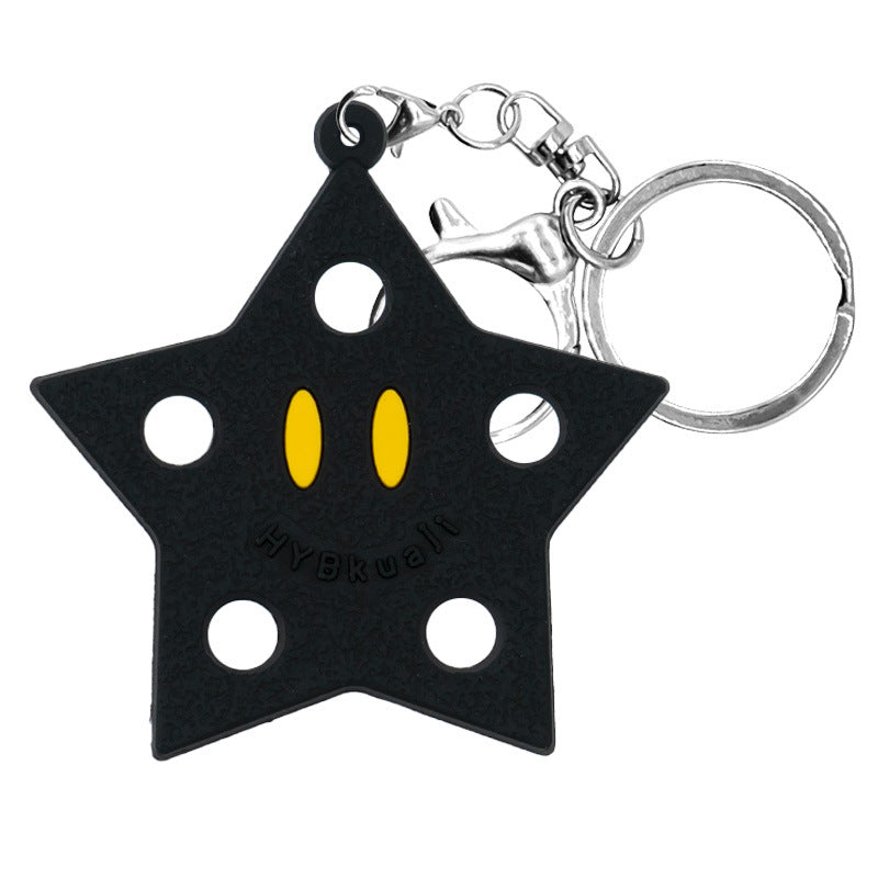 Cartoon Star PVC Soft Rubber Key Plate Car Decoration Pendant DIY Keychain Black White Dark Black