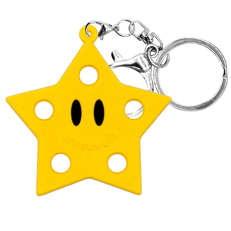 Cartoon Star PVC Soft Rubber Key Plate Car Decoration Pendant DIY Keychain Black White Dark Black